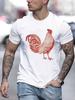 1PC Vintage Elegant Casual Men'S Short Sleeve T-Shirt | Exquisite Rooster Pattern Print, Comfor