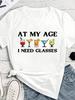 Fashionable Minimalist Wine Glass Print Casual Short Sleeve Tshirt Graphic Tees Unisex Tops