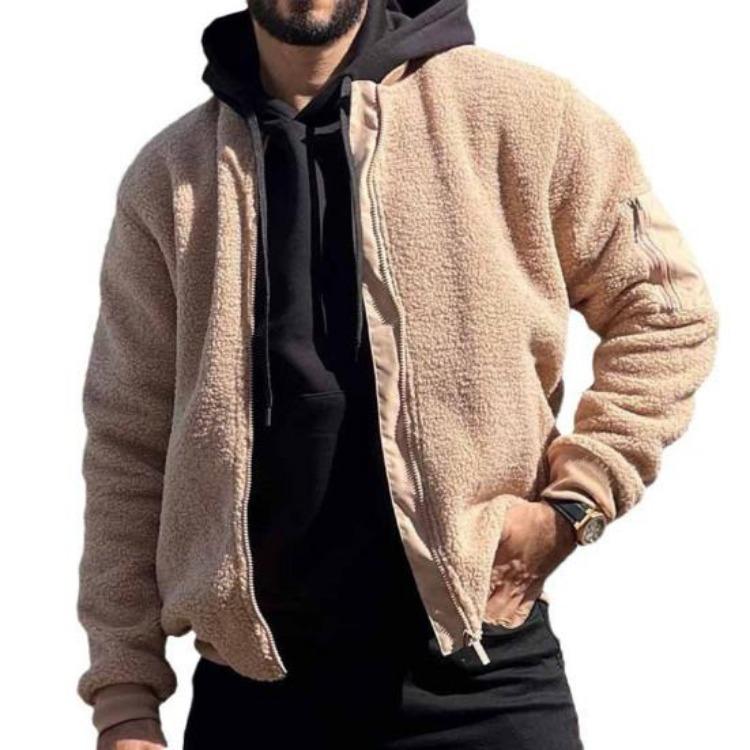 

Autumn Winter Polar Fleece Jacket Full Zipper Long Sleeve Coat Casual Solid Color Outwear with Pockets M абрикосовый