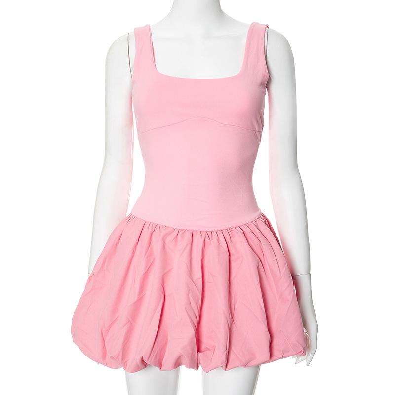 

QICED Женское летнее модное однотонное лоскутное платье-жилет M розовый