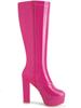 Allegra K Women's Patent Leather Platform Chunky Heel Knee-High Boots, Hot Pink, Size 24.5cm