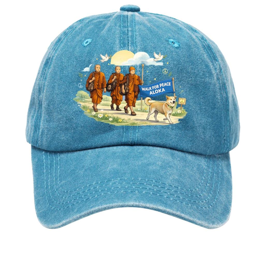 Washed Cotton Baseball Cap with Printed Distressed Soft Top Denim Hat, Vintage Hat