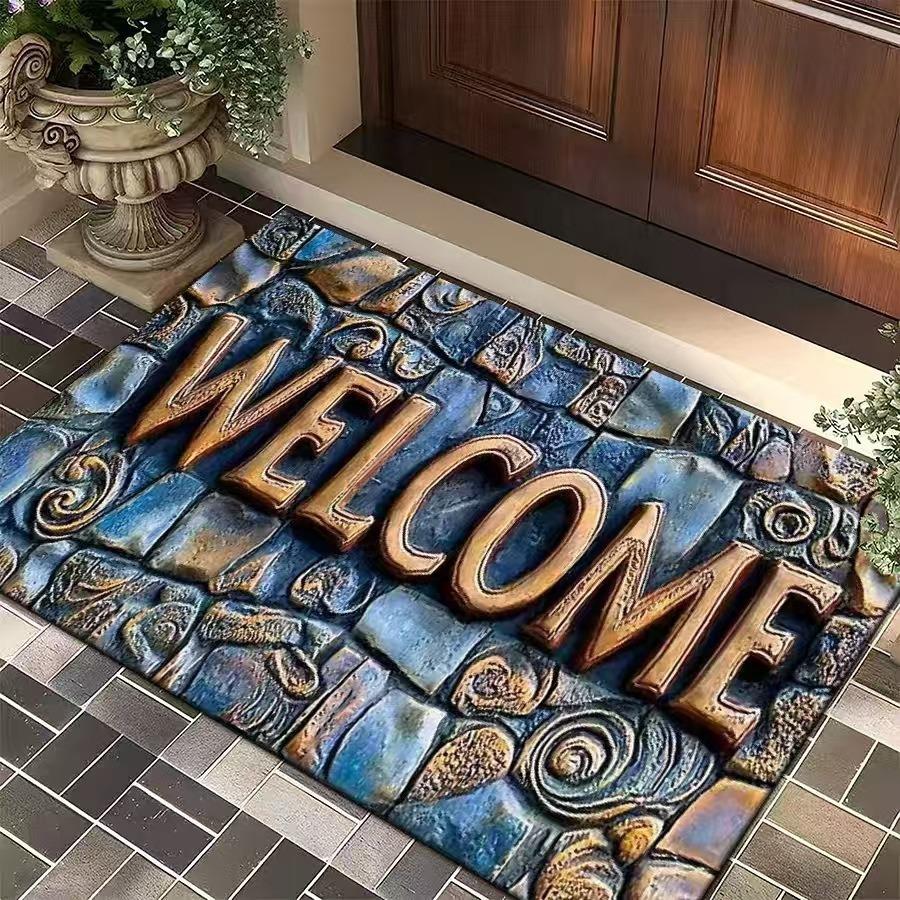 3D Vintage Stone Texture Welcome Doormat Collection Anti-Slip Entrance Rug With Artistic Embossed Design For Home Decor