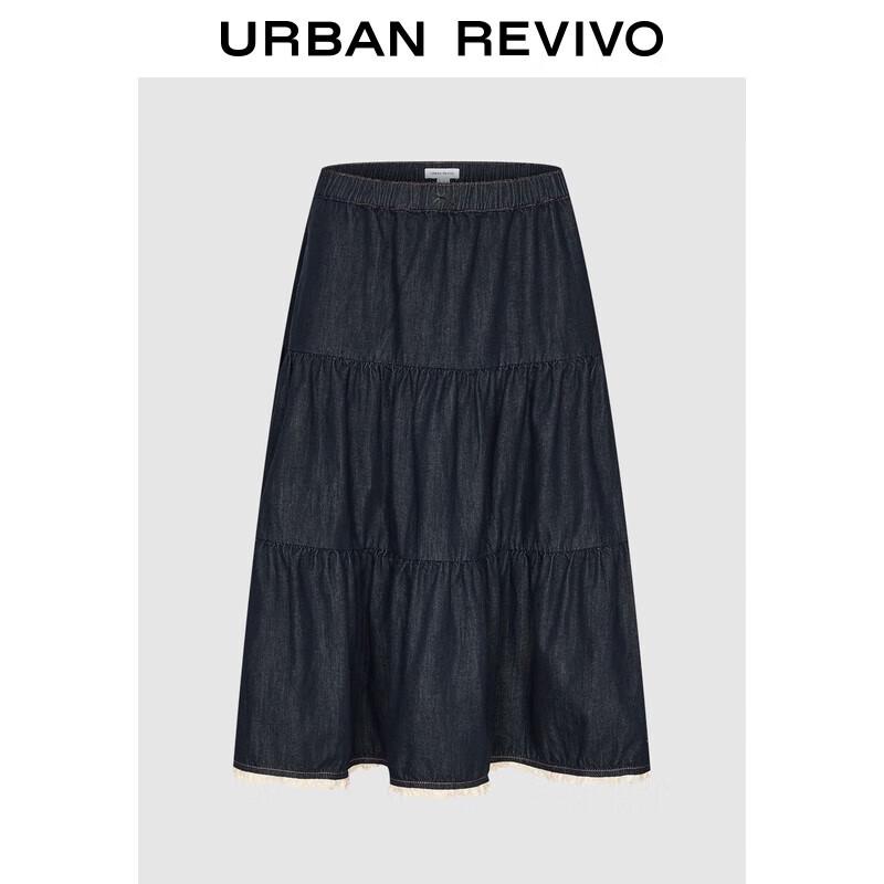 UR Women s Denim & Lace Pleated Midi Skirt S