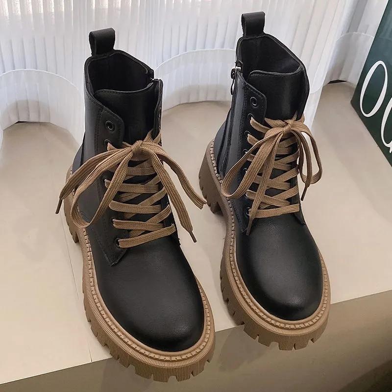 

Ботинки, женские весенне-осенние одинарные сапоги, водонепроницаемые и нескользящие хлопковые сапоги, универсальные короткие сапоги в британском стиле на плоской подошве 35 чёрный