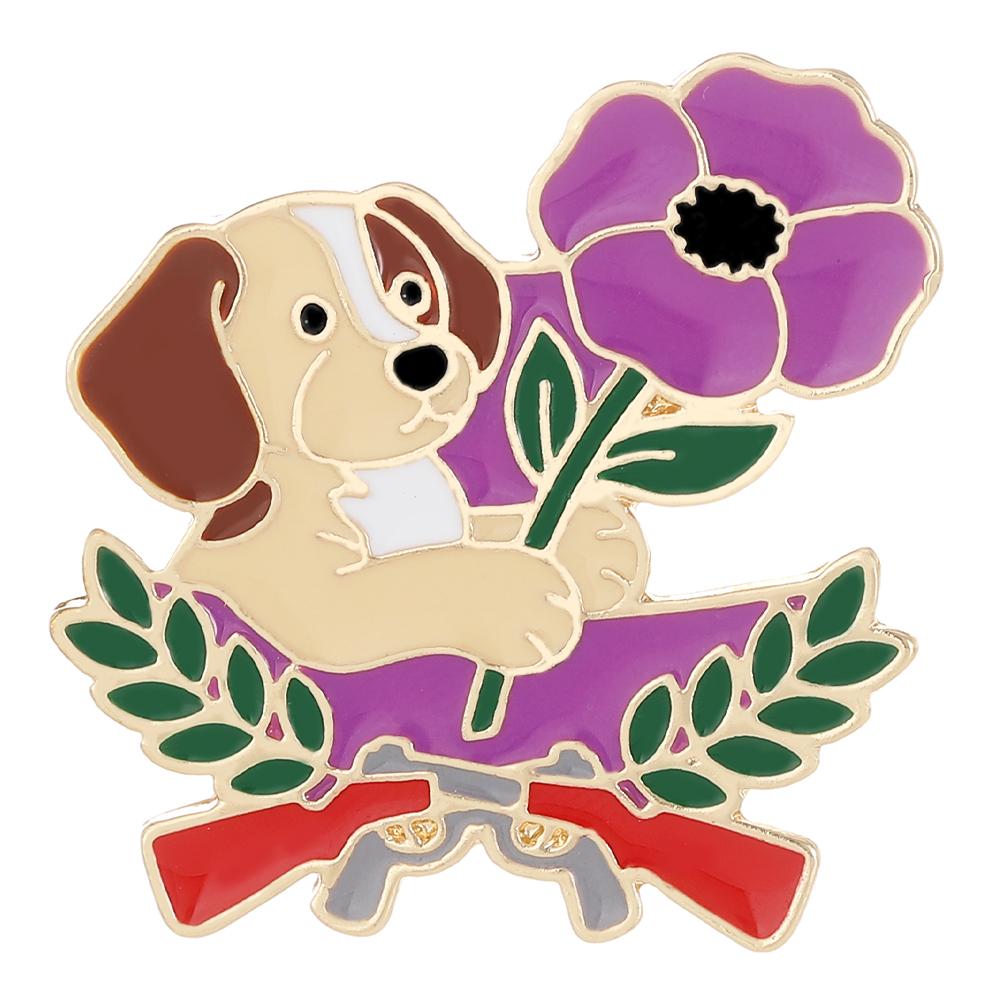 4 Styles Funny Dog And Poppy Design Lest We Forget Enamel Brooches Remembrance Day Animal Golden Pins Veterans Badge
