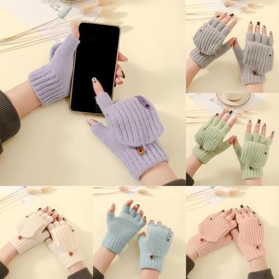Winter Half Finger Flip Warm Gloves Knitted Plush Thread Outdoor Cycling Wear