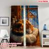 2pcs 2D Flat Printing Christmas Curtains Cozy Cat Winter Cabin Digital Printed Polyester Drapes Party Decorations for Bedroom