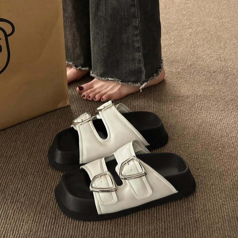 Модные женские сандалии Лето 2024 года Римские сандалии и тапочки на толстой подошве — фото 3