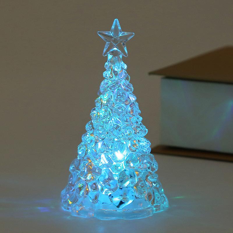 Mini Christmas Tree Night Light Transparent Acrylic Luminous Desktop Decor Small Gift Home Decoration