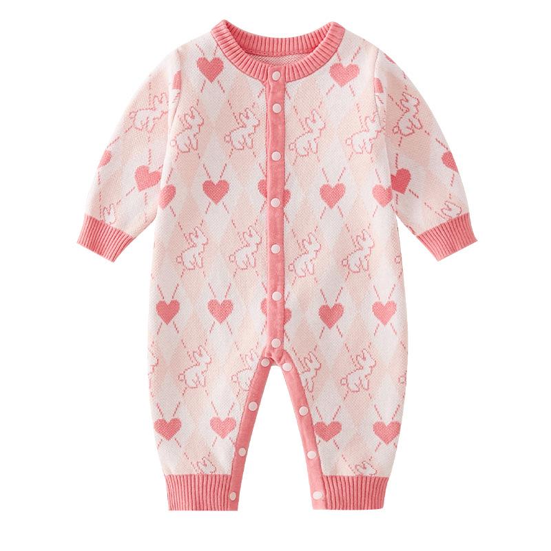 

Infant Girls Cotton Knit Romper: Warm Long-Sleeve Harem Jumpsuit for Autumn/Winter 90 cm