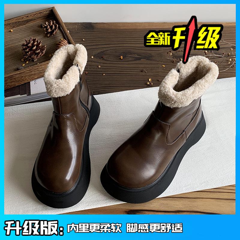 Thick-soled Snow Boots for Women In the Winter of 2025, New Round Head Height Increase, Small Man with Velvet To Keep Warm, Northeast Large Cotton S