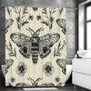 Black Moths and Flowers Shower Curtain Washable Dirt-Resistant Shower Head Waterproof Polyester Bath Curtain For Home Decor