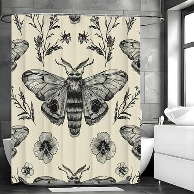 Schwarze Motten und Blumen Duschvorhang Waschbar Schmutzabweisend Duschkopf wasserdicht Polyester Badezimmervorhang Für Heimdekoration