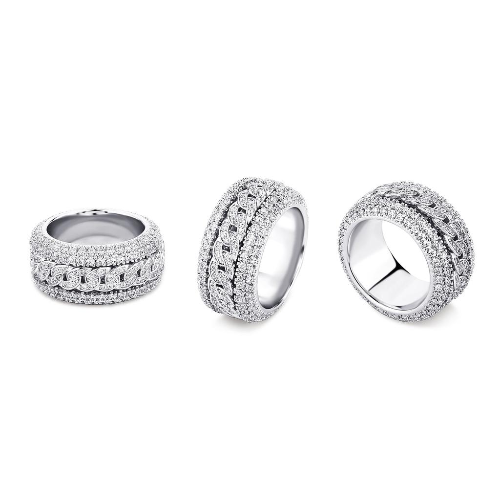 European and American hip-hop full diamond Cuban ring men's rotating copper inlaid zirconium trendy exquisite accessories