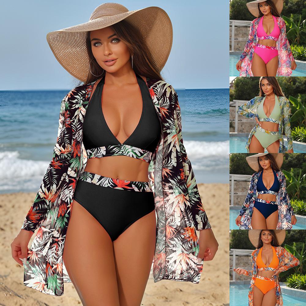 New bikini mesh split three-piece swimsuit women's summer sunscreen blouse swimsuit women's