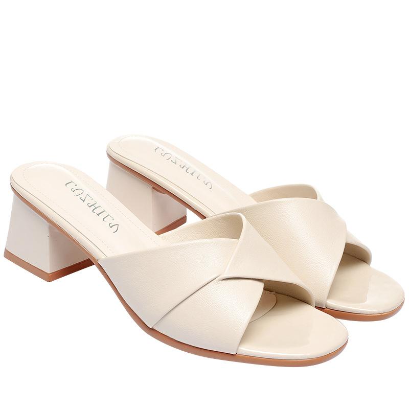 Fashion Women Slipper's 2025 Ladies Summer Slippers Shoes Women High Heels Fashion Female Sandals Genuine Leather Summer Shoes
