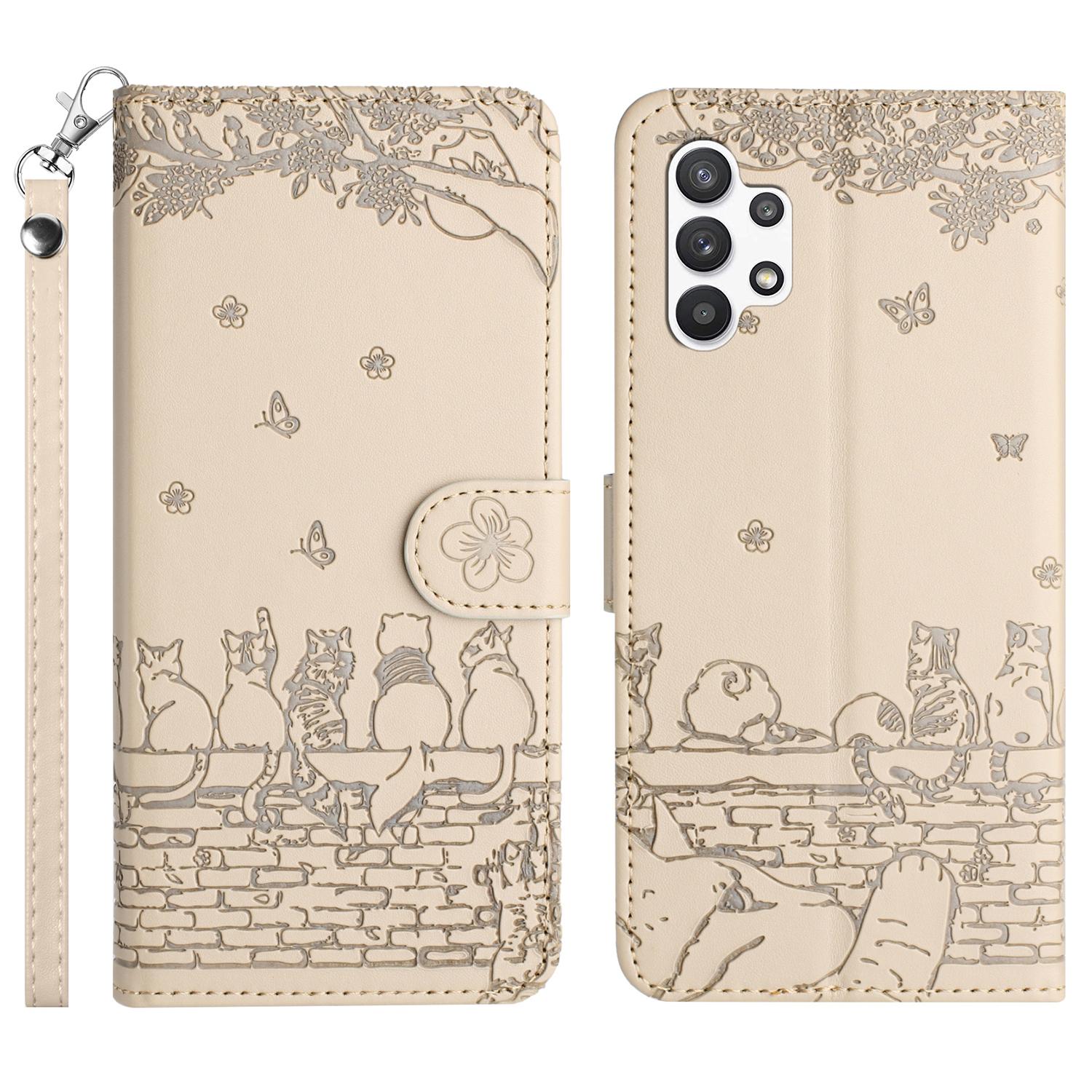 

Противоударный чехол для телефона Samsung Galaxy A13 4G/A04s 4G/A04 4G/M13 5G, кожаный чехол-кошелек с подставкой и ремешком Apricot