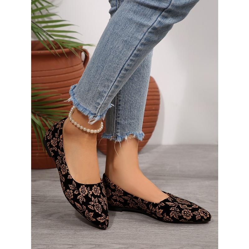 Printed Flat Slip-on Shoes Women's 2025 Autumn New Pointed Toe Plus Size New Chinese Professional Shoes