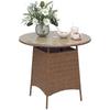 Wicker Garden Rattan Table, Patio Furniture Outdoor Coffee Table with Umbrella Hole and Tempered Glass Top, Brown