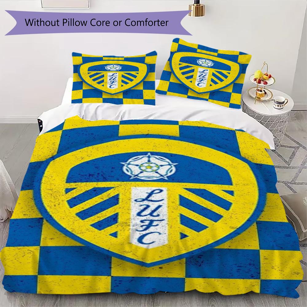 Leeds United Vzorované povlečení Sada přikrývky Potah na přikrývku Povlak na polštář Domácí dekorace Dárek k narozeninám (1 * povlak na peřinu + 2 * povlak na polštář bez jádra)67