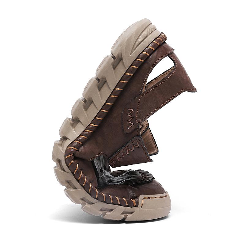 Pánské kožené sandály odolné, ručně vyráběné boty se šitím, neklouzavé boty s uzavřenou špičkou pro vnitřní venkovní pláž