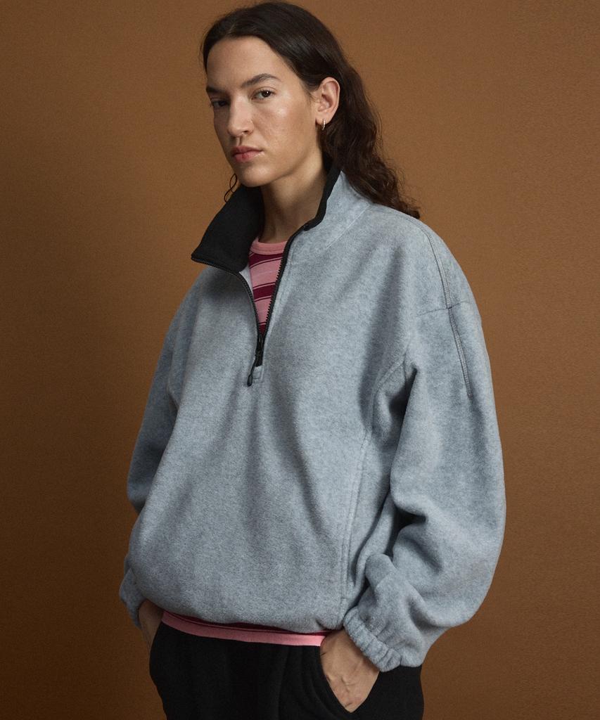 TIENJITIUMEON W Oversized Fleece Half Zip-Up (Light Gray) Tnts6F100G2