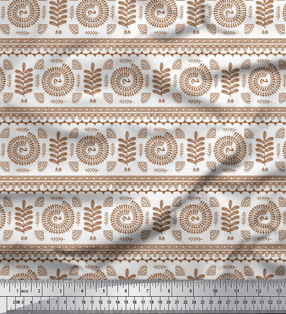 

Чорна японська креп-сатин Soimoi Тканина з принтом африканських племен на метри 42 дюйми 42 Inch Wide - Poly Crepe коричневий