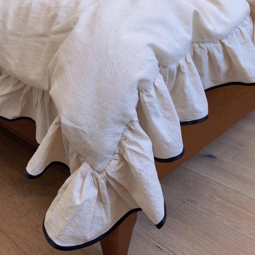 French Large Lace Cotton & Linen 4-Piece Set: Soft, Skin-Friendly Solid Color Bedding with Fitted Sheet