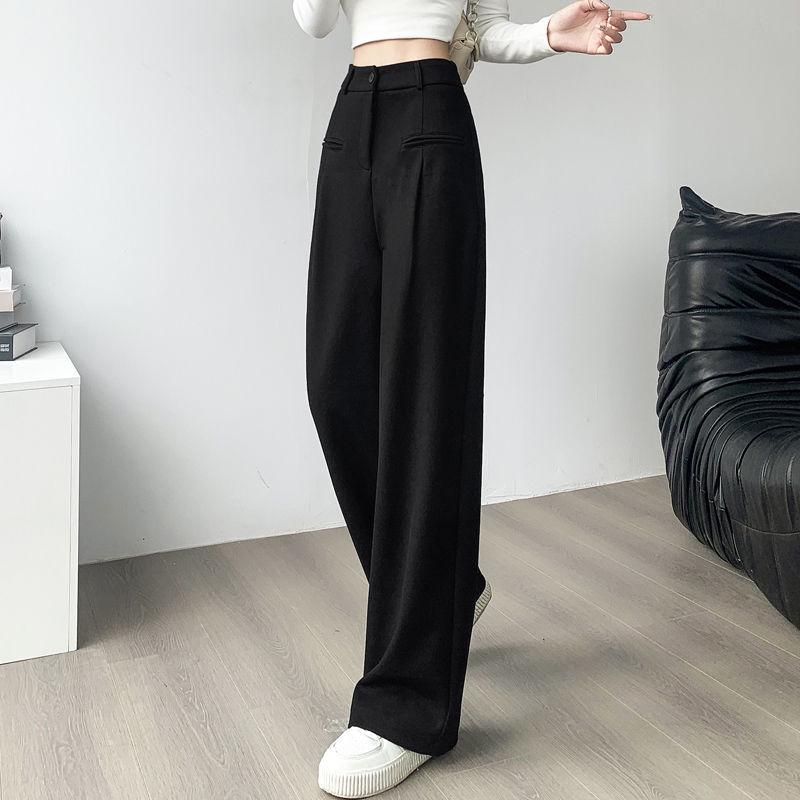 

Gray High-Waisted Wide-Leg Pants for Petite, Loose Casual Commuter Style, Floor-Length for Spring/Autumn. S (80-95 lbs recommended)