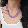 Vintage Violett Jadeit Lila Quarzit Jade Knoten Halskette Damen Perlen Schlüsselbeinkette Hoch