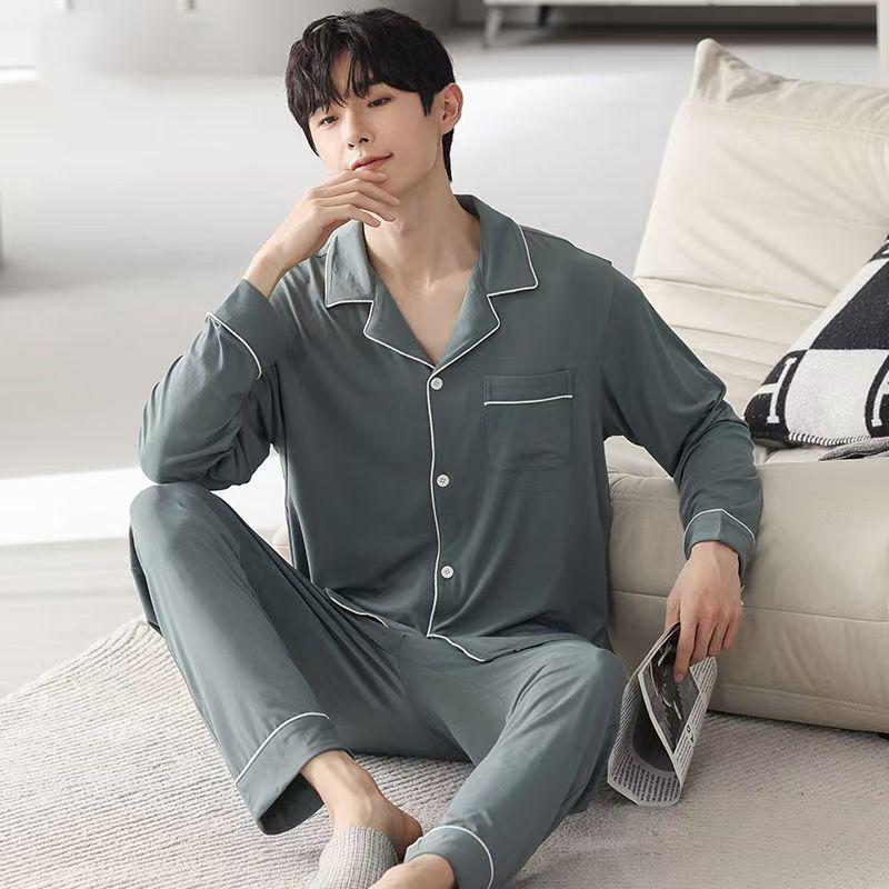 Set de pijama cu mânecă lungă pentru bărbați, de primăvară/toamnă: Cardigan & Pantaloni, Mărimi Mari Largi, Haine Casual pentru Acasă sau Exterior