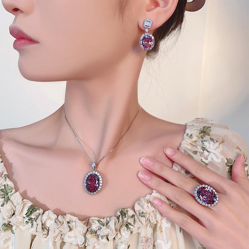 Jewelry Copper Bottom Gold-Plated Simulation Dry Rose High-End Jewelry Set Women'S Stone 15 * 20