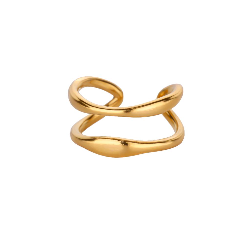 Inele duble minimaliste pentru femei Culoare aurie Oțel inoxidabil Inel deschis Estetic Cadou bijuterie de nuntă de Crăciun