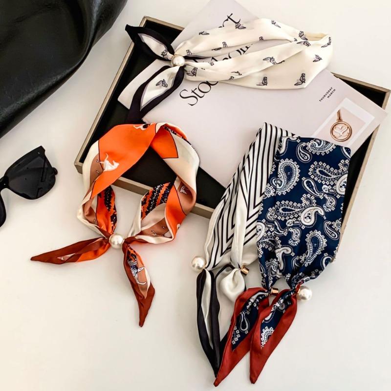 Cashew flower silk scarf new lazy collarbone chain neck protector scarf scarf pearl necklace magnetic buckle silk scarf