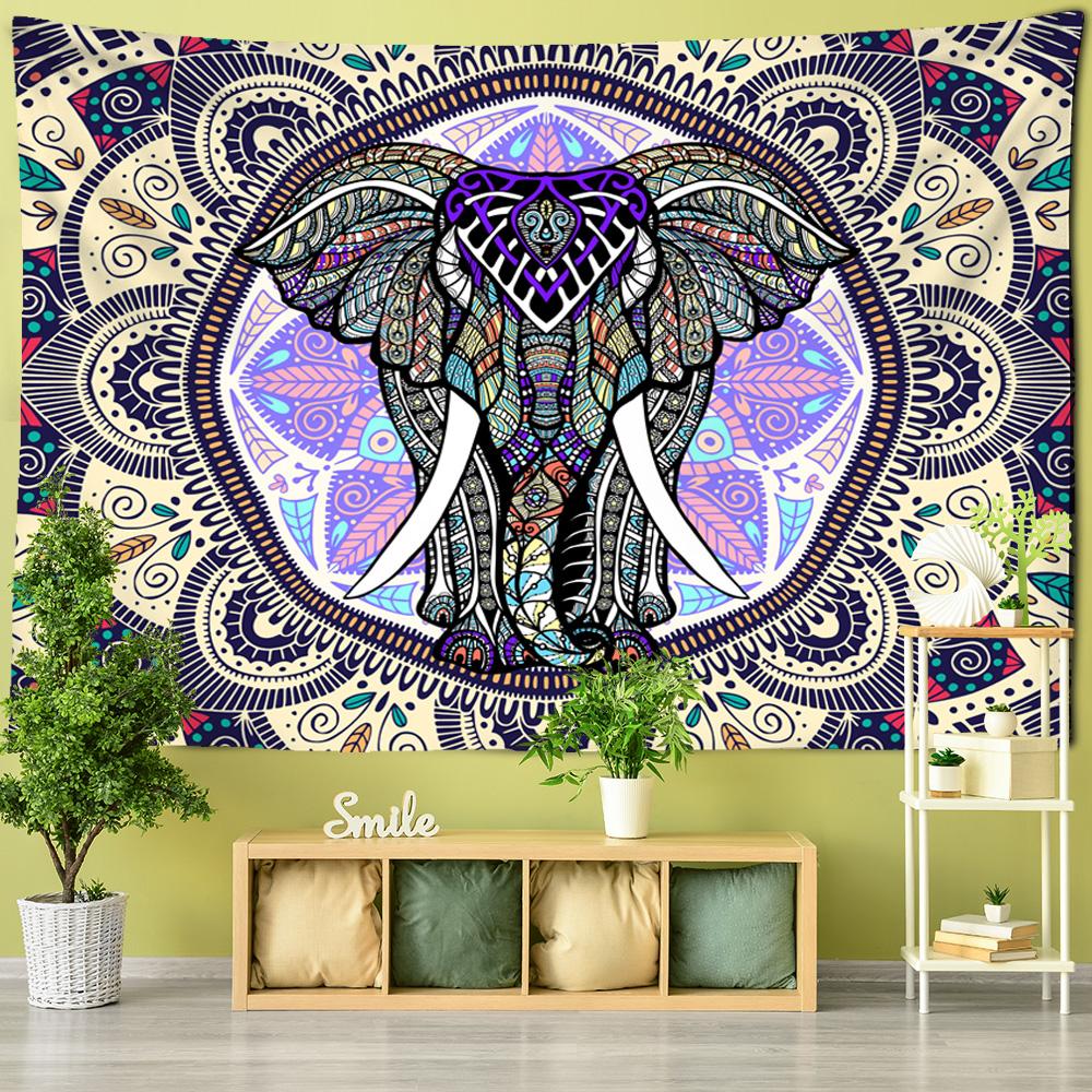 Mandala Elephant Tapestry Wall Hanging Bohemian Indian Abstract Psychedelic Pattern Printing Background Cloth Home Decor