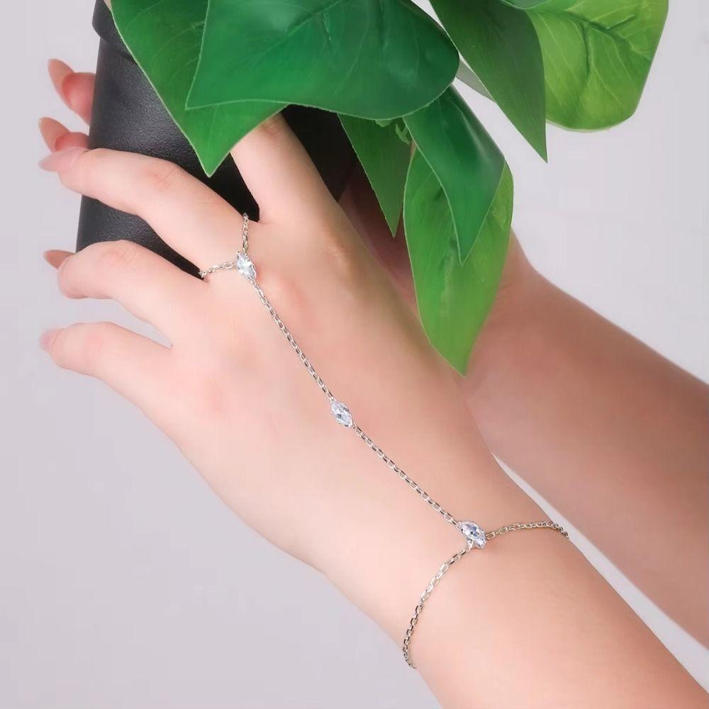 Women Thin Chain Finger Ring Hand Chain Gold/Silver Finger Bracelet Crystal Zircon Bracelet