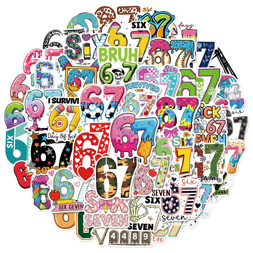 100PCS Cartoon Fun Numbers 6-7 Graffiti Stickers Waterproof for Luggage Water Cups Scooter