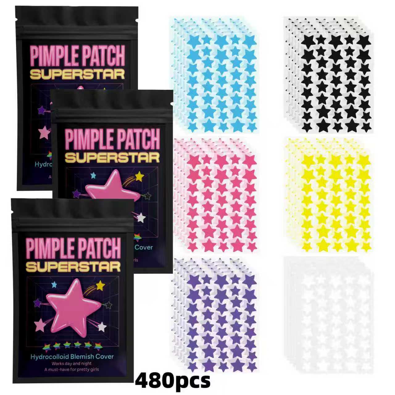 480pcs pieces of multi-color star acne patches, facial acne patches, concealer acne patches, and pimples patches, ultra-thin 480pcs