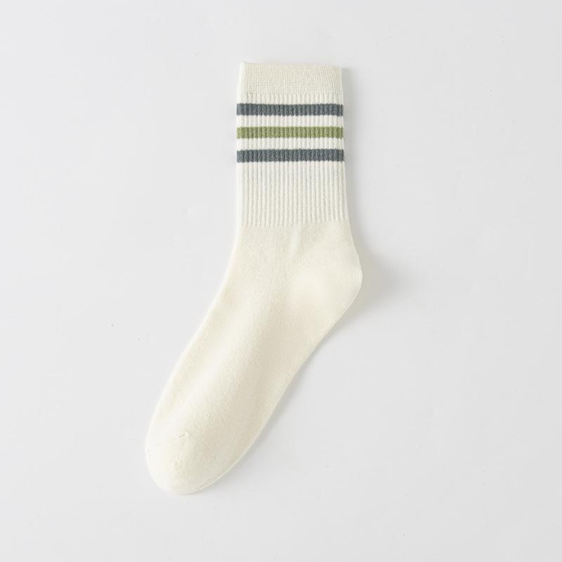 5/10 Pairs Striped Contrast Socks for Men Colour Blocked Sports Mid Calf Socks Spring Autumn Season Breathable Sweat Absorbing Student Cotton Socks