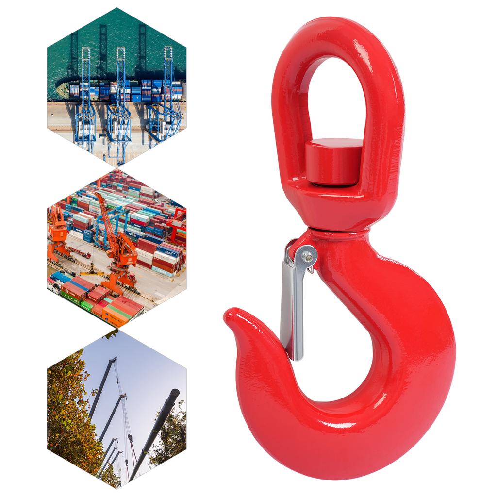 Locking Swivel Hook, Heavy Duty Swivel Lifting Hook, Lifting Hook with Safety Latch, 1* Locking Swivel Hook, Red Alloy Steel