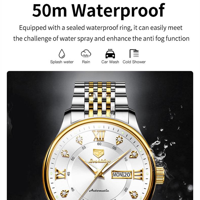 JINSHIDUN Nové pánské hodinky pro podnikání a volný čas Dual Calendar Plně automatické mechanické hodinky Intarzované pánské hodinky nejvyšší třídy