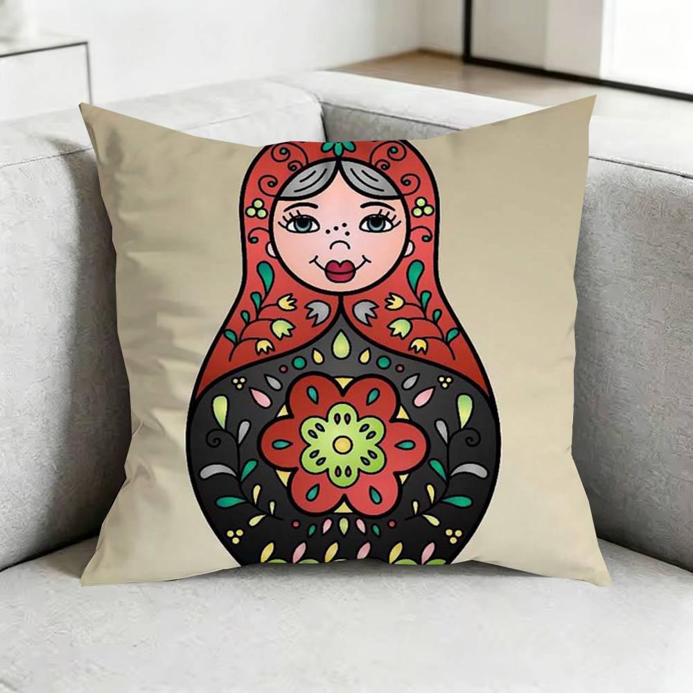 Cute Russian Art Matryoshka-A Square Double-Sided printed Pillow Case Bedroom Bedside Pillow Sofa Cushion Cover Gift
