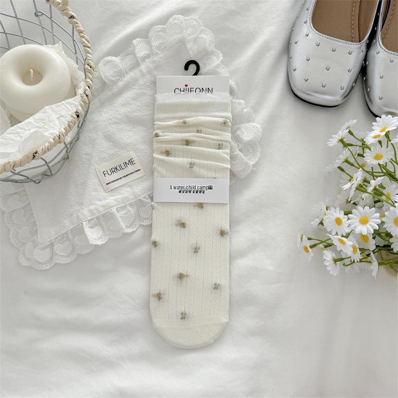 Women s Lace-Trim White Mid-Calf Cotton Socks - Ballet Style, Hollow Heart, Summer Thin, Postpartum Fit. One Size (35-40) кремовый/белый