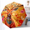 1pc Floral Deer Pattern Automatic Folding Umbrella - Compact 8-Rib Design, Durable Plastic & Iron, Lightweight for Outdoor Daily Use060