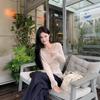 Song Zheng En Women's Apricot Lace Long Sleeve Slim Fit T-shirt for Autumn/Winter