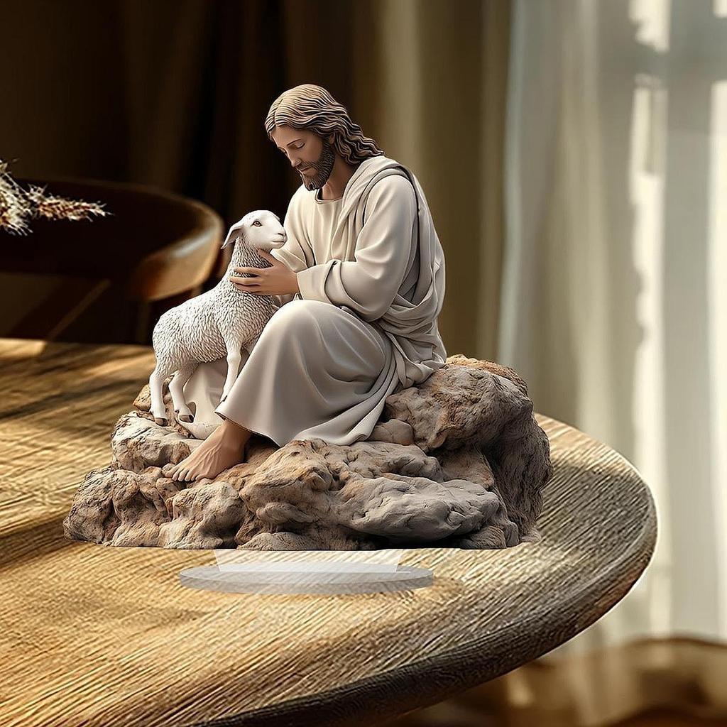 Acrylic Jesus Lamb Christmas Tabletop Sign Modern Religious Nativity Room Decoration Ornament for Holiday Season