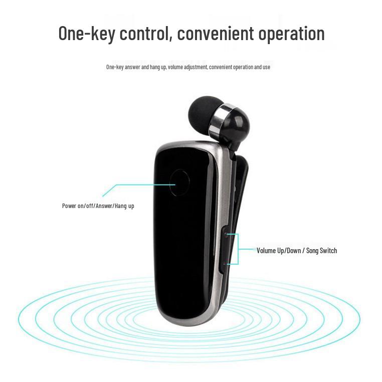 K39 Clip-on Retractable Bluetooth Earbuds with Vibration Alert