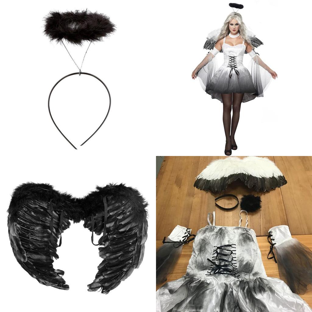 Costume da Angelo Demone Nero da Donna per Halloween Travestimento Festa al Bar Fantasma Cosplay