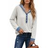 Women's Color Button Front Pullover Sweatshirt with Long Sleeves and Round Neck